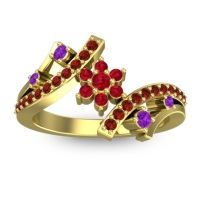 Ruby Fashion Ring In 14k Yellow Gold With Amethyst And Garnet – Pippala Simple Ring