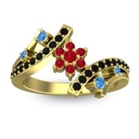 Ruby Fashion Ring In 14k Yellow Gold With Swiss Blue Topaz And Black Onyx – Pippala Simple Ring