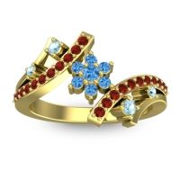 Swiss Blue Topaz Fashion Ring In 14k Yellow Gold With Aquamarine And Garnet – Pippala Simple Ring