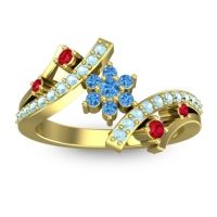 Swiss Blue Topaz Fashion Ring In 14k Yellow Gold With Ruby And Aquamarine – Pippala Simple Ring