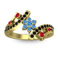 Swiss Blue Topaz Fashion Ring In 14k Yellow Gold With Ruby And Black Onyx – Pippala Simple Ring
