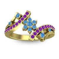 Swiss Blue Topaz Fashion Ring In 14k Yellow Gold With Amethyst – Pippala Simple Ring