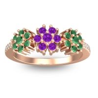 Amethyst Fashion Ring In 18K Rose Gold With Emerald And Lab Diamond – Makaranda Statement Ring