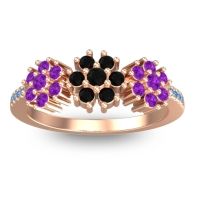 Black Onyx Fashion Ring In 18K Rose Gold With Amethyst And Swiss Blue Topaz – Makaranda Statement Ring