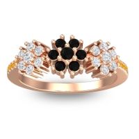 Black Onyx Fashion Ring In 18K Rose Gold With Lab Diamond And Citrine – Makaranda Statement Ring