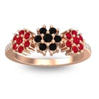 Black Onyx Fashion Ring In 18K Rose Gold With Ruby And Diamond – Makaranda Statement Ring