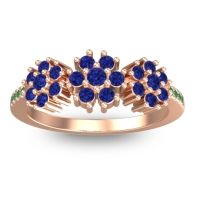 Blue Sapphire Fashion Ring In 14K Rose Gold With Emerald – Makaranda Statement Ring