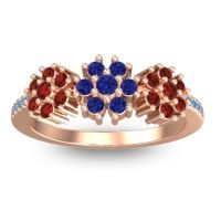 Blue Sapphire Fashion Ring In 18K Rose Gold With Garnet And Swiss Blue Topaz – Makaranda Statement Ring