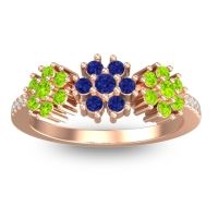 Blue Sapphire Fashion Ring In 18K Rose Gold With Peridot And Lab Diamond – Makaranda Statement Ring