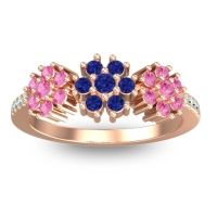 Blue Sapphire Fashion Ring In 18K Rose Gold With Pink Tourmaline And Aquamarine – Makaranda Statement Ring