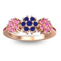 Blue Sapphire Fashion Ring In 18K Rose Gold With Pink Tourmaline And Ruby – Makaranda Statement Ring