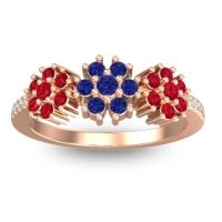 Blue Sapphire Fashion Ring In 14K Rose Gold With Ruby And Diamond – Makaranda Statement Ring