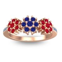 Blue Sapphire Fashion Ring In 18K Rose Gold With Ruby And Swiss Blue Topaz – Makaranda Statement Ring