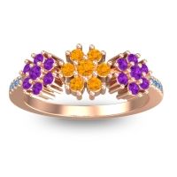 Citrine Fashion Ring In 18K Rose Gold With Amethyst And Swiss Blue Topaz – Makaranda Statement Ring