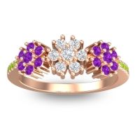 Diamond Fashion Ring In 18K Rose Gold With Amethyst And Peridot – Makaranda Statement Ring