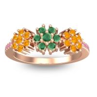 Emerald Fashion Ring In 14K Rose Gold With Citrine And Pink Tourmaline – Makaranda Statement Ring