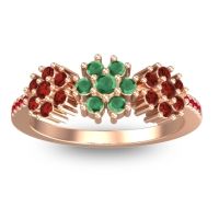 Emerald Fashion Ring In 14K Rose Gold With Garnet And Ruby – Makaranda Statement Ring