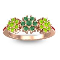 Emerald Fashion Ring In 14K Rose Gold With Peridot And Ruby – Makaranda Statement Ring