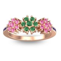 Emerald Fashion Ring In 14K Rose Gold With Pink Tourmaline And Blue Sapphire – Makaranda Statement Ring