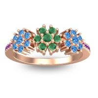 Emerald Fashion Ring In 18K Rose Gold With Swiss Blue Topaz And Amethyst – Makaranda Statement Ring