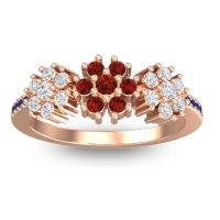 Garnet Fashion Ring In 18K Rose Gold With Lab Diamond And Blue Sapphire – Makaranda Statement Ring