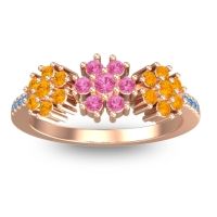 Pink Tourmaline Fashion Ring In 18K Rose Gold With Citrine And Swiss Blue Topaz – Makaranda Statement Ring