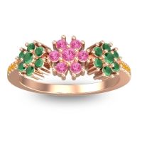 Pink Tourmaline Fashion Ring In 14K Rose Gold With Emerald And Citrine – Makaranda Statement Ring