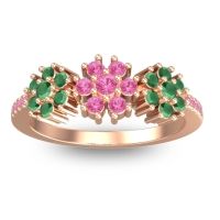 Pink Tourmaline Fashion Ring In 14K Rose Gold With Emerald – Makaranda Statement Ring