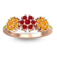 Ruby Fashion Ring In 18K Rose Gold With Citrine And Peridot – Makaranda Statement Ring