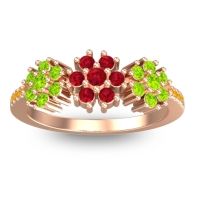 Ruby Fashion Ring In 18K Rose Gold With Peridot And Citrine – Makaranda Statement Ring