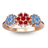Ruby Fashion Ring In 18K Rose Gold With Swiss Blue Topaz And Blue Sapphire – Makaranda Statement Ring