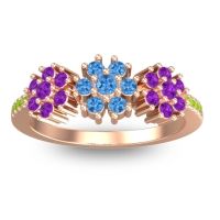 Swiss Blue Topaz Fashion Ring In 18K Rose Gold With Amethyst And Peridot – Makaranda Statement Ring