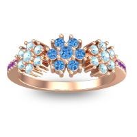 Swiss Blue Topaz Fashion Ring In 18K Rose Gold With Aquamarine And Amethyst – Makaranda Statement Ring