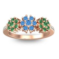 Swiss Blue Topaz Fashion Ring In 14K Rose Gold With Emerald And Aquamarine – Makaranda Statement Ring