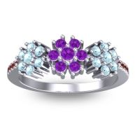 Amethyst Fashion Ring In Platinum With Aquamarine And Garnet – Makaranda Statement Ring