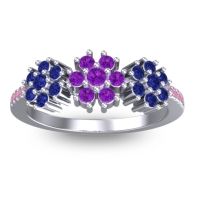 Amethyst Fashion Ring In Palladium With Blue Sapphire And Pink Tourmaline – Makaranda Statement Ring