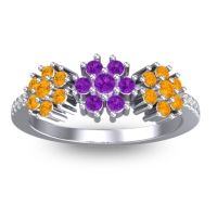 Amethyst Fashion Ring In Palladium With Citrine And Diamond – Makaranda Statement Ring