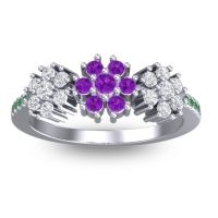 Amethyst Fashion Ring In Palladium With Lab Diamond And Emerald – Makaranda Statement Ring