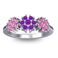 Amethyst Fashion Ring In Palladium With Pink Tourmaline And Blue Sapphire – Makaranda Statement Ring