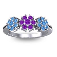 Amethyst Fashion Ring In Palladium With Swiss Blue Topaz And Black Onyx – Makaranda Statement Ring