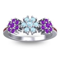Aquamarine Fashion Ring In Platinum With Amethyst And Garnet – Makaranda Statement Ring