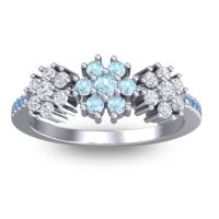 Aquamarine Fashion Ring In Platinum With Lab Diamond And Swiss Blue Topaz – Makaranda Statement Ring