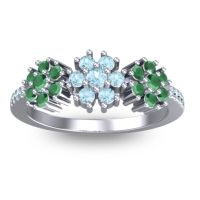 Aquamarine Fashion Ring In Platinum With Emerald – Makaranda Statement Ring