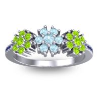Aquamarine Fashion Ring In Platinum With Peridot And Blue Sapphire – Makaranda Statement Ring