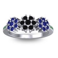 Black Onyx Fashion Ring In 18k White Gold With Blue Sapphire And Emerald – Makaranda Statement Ring