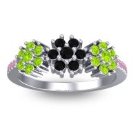 Black Onyx Fashion Ring In Platinum With Peridot And Pink Tourmaline – Makaranda Statement Ring