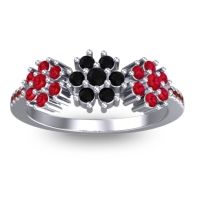 Black Onyx Fashion Ring In Palladium With Ruby And Garnet – Makaranda Statement Ring