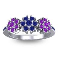 Blue Sapphire Fashion Ring In Palladium With Amethyst – Makaranda Statement Ring