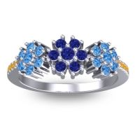 Blue Sapphire Fashion Ring In Palladium With Swiss Blue Topaz And Citrine – Makaranda Statement Ring