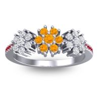 Citrine Fashion Ring In 18k White Gold With Lab Diamond And Ruby – Makaranda Statement Ring